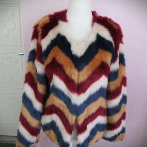 Size S - UNREAL FUR AUSTRALIA Frequency Jacket  Zig-Zag Multi Faux Fur